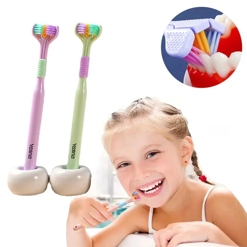 Children\'s 3D Soft Hair Mouth Safe Cleaning Baby Teeth Brushs Adult 360° Three-head U-shaped Toothbrush Baby Oral Care Products