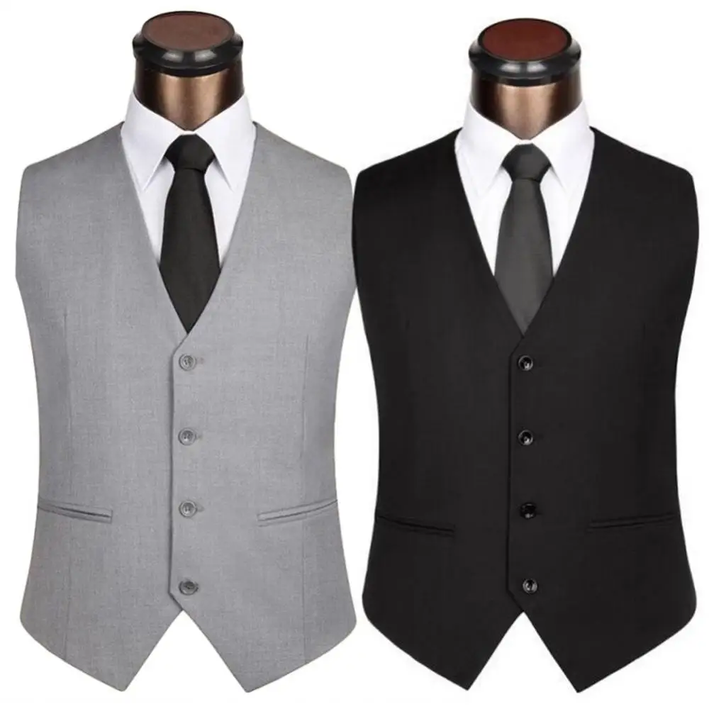 

The New Dress Vests For Men Solid Color Single-breasted Slim-fit Mens Suit Vest Male Waistcoat Gilet Homme Casual Sleeveles