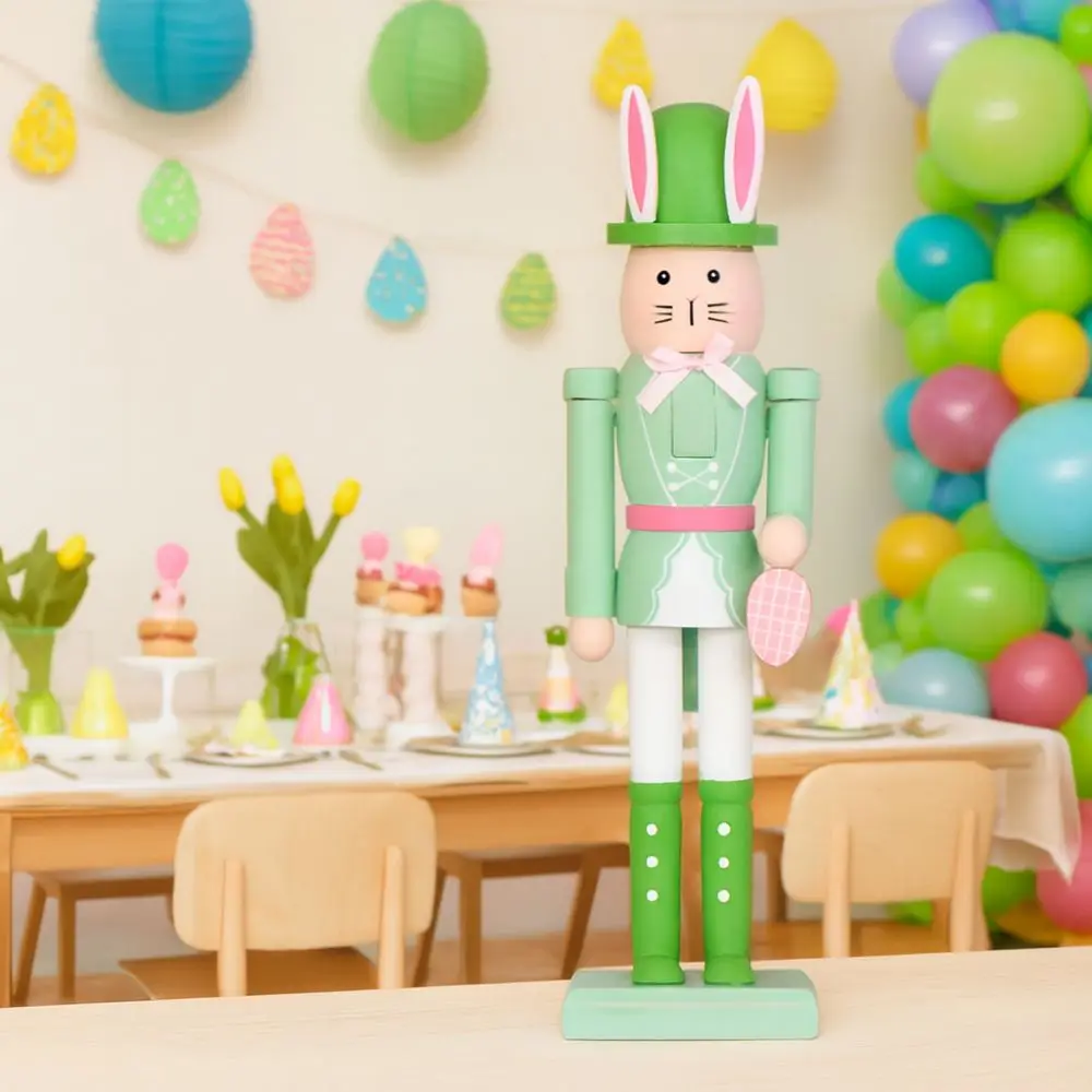 

Cute Easter Rabbit Nutcracker Handmade Realistic Wooden Rabbit Statue Smooth Ornament Easter Rabbit Ornament Festive Celebration