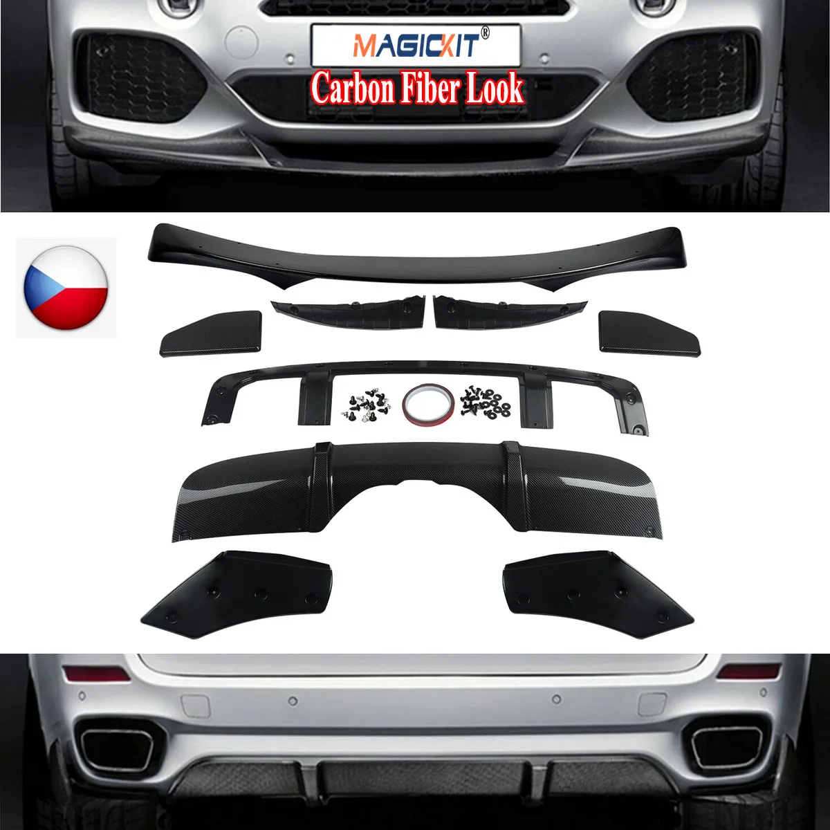 MagicKit FOR BMW X5 F15 M PERFORMANCE KIT FRONT SPLITTER LIP & REAR DIFFUSER CARBON LOOK