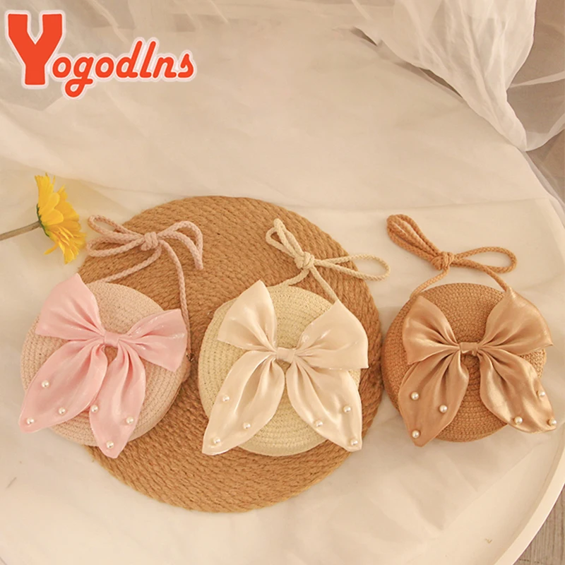 Summer Round Straw Bags for Women Handmade Bow Beach Bag Braided Shoulder Bag Bohemia Crossbody Bag Daily Phone Purse