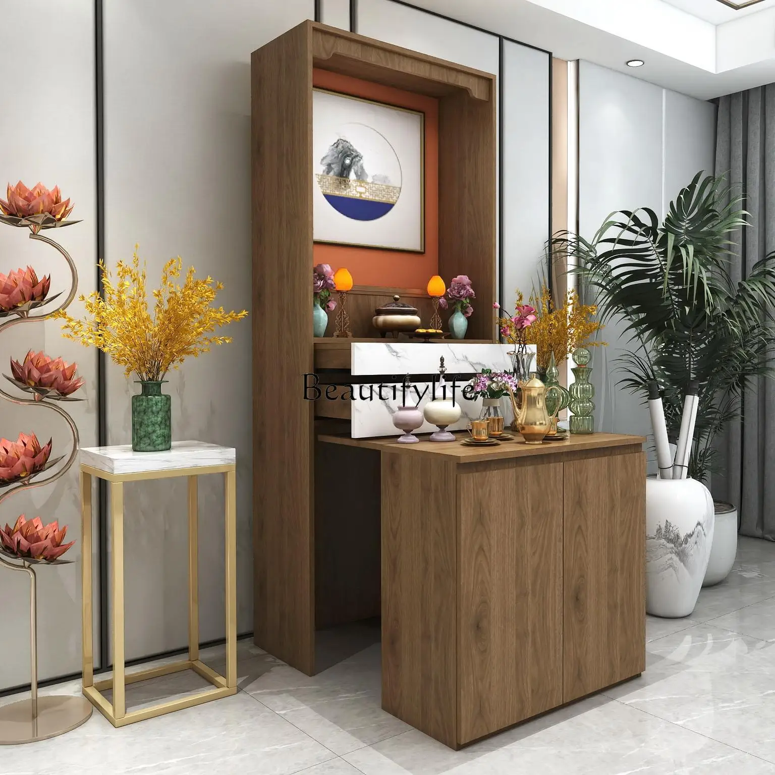 

God of Wealth Buddhist niche cabinet Modern simple offering table Buddhist niche cabinet for God of Wealth table