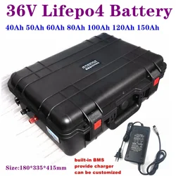 waterproof Lifepo4 36V 40Ah 60Ah 80Ah 100ah 120Ah 150Ah Lithium battery bms for trolling motor Propeller boat+Charger