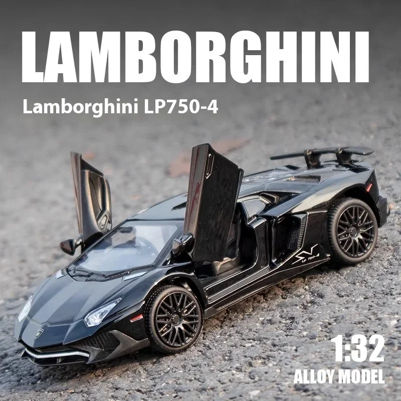 1:32 Lamborghini Aventador LP750-4 Alloy Sports Car Diecast Model Sound & Light Series Children\'s Toy Kids Gift Birthday Present