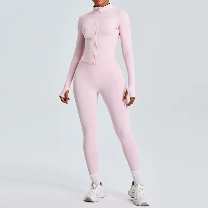 2PCS Women Yoga Set Workout Clothes Long Sleeve Jacket Gym Crop Top High Waist Leggings Fitness Sports Wear Sport Suit Gymwear