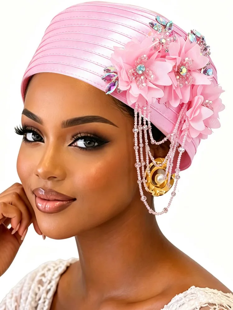 Already Made African Headtie Glitter Diamonds Women's Turban Cap Female Head Wraps Nigeria Wedding Auto Geles Party Headwear Hat