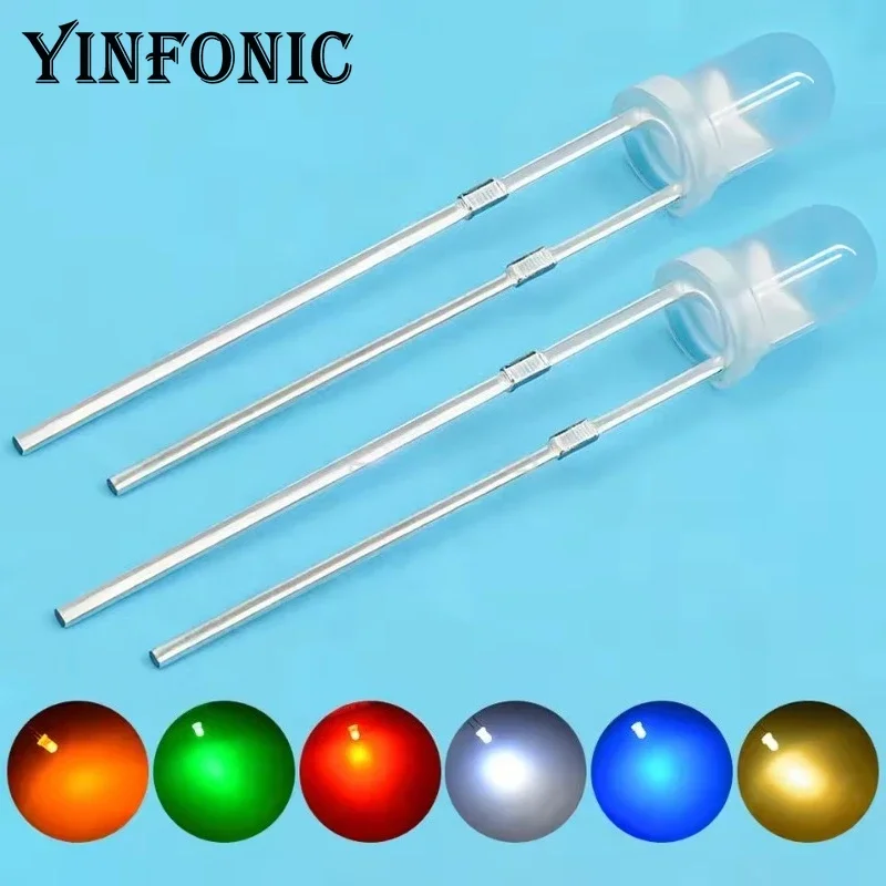 100 قطعة/1000 قطعة F3/F5 رأس مستدير LED 3 مللي متر/5 مللي متر صمام ثنائي باعث للضوء ، عدسة ضوء ساطعة اللون الأبيض إلى 8 أنواع من الألوان المتاحة LED