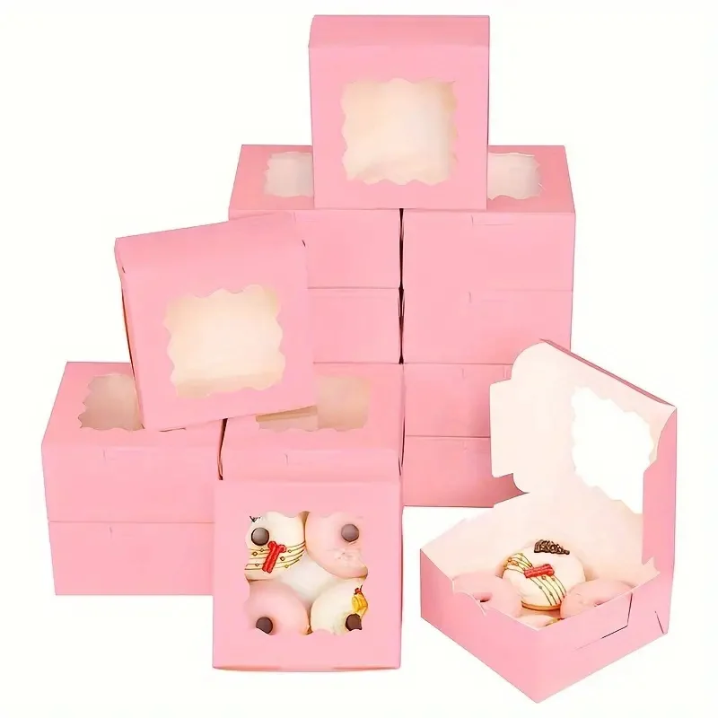 

30PCS Pink Cake Boxes With Window Bakery Boxes Pastry Boxes For Cake, Pastries Chocolates Cupcakes Wedding Party New Year Decor