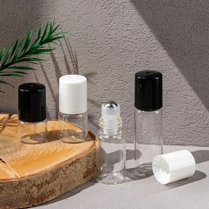 50 Stück 1/2/3/5ml Leere Glas-Rollflaschen mit Holzmaserung und Plastikkappe für Ätherische Öle, Nachfüllbare Parfümflasche mit Rollkugel – Detail 3