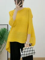 YUDX Pleated Blouse For Women 2024 New Spring O-neck Three Quarter Sleeve Solid Color Loose Casual Shirt Female Elegant - Image 6