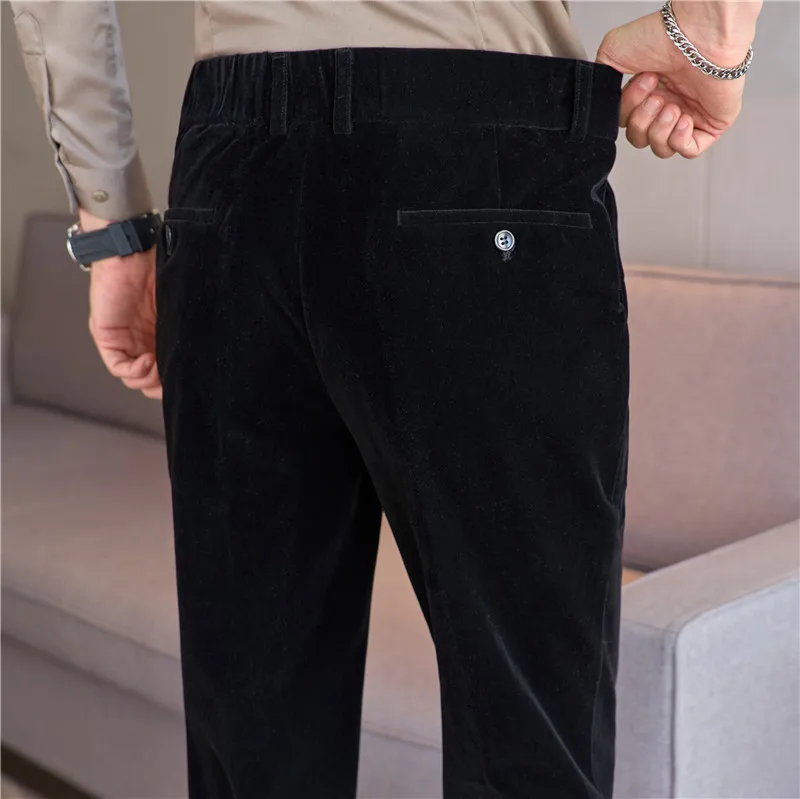 2023 Autumn Winter Velvet Suit Pants Men Thickened Warm Elastic Waistline Business Dress Pants Casual Wedding Groom Trousers