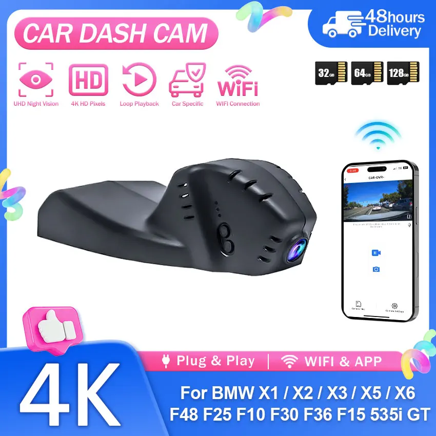 Dash Cam 4K For BMW Chassis F01 F02 F06 F07 F10 F11 F15 F16 F20 F21 F25 F26 F30-F32 F36 F45 F48 F80 F82 F85 2013-2021 WiFi&APP