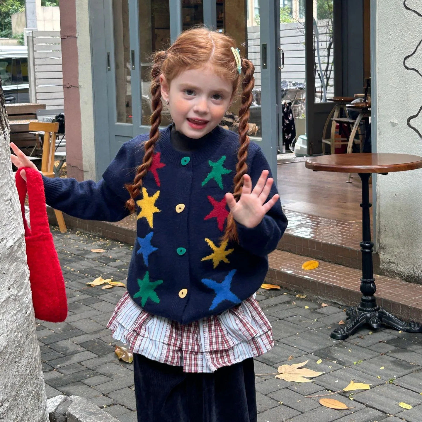 2025 New Autumn Girls Cardigan Top Colorful Star Knitwears Dark Blue Sweater Fashionable Cute Knitted Outerwear