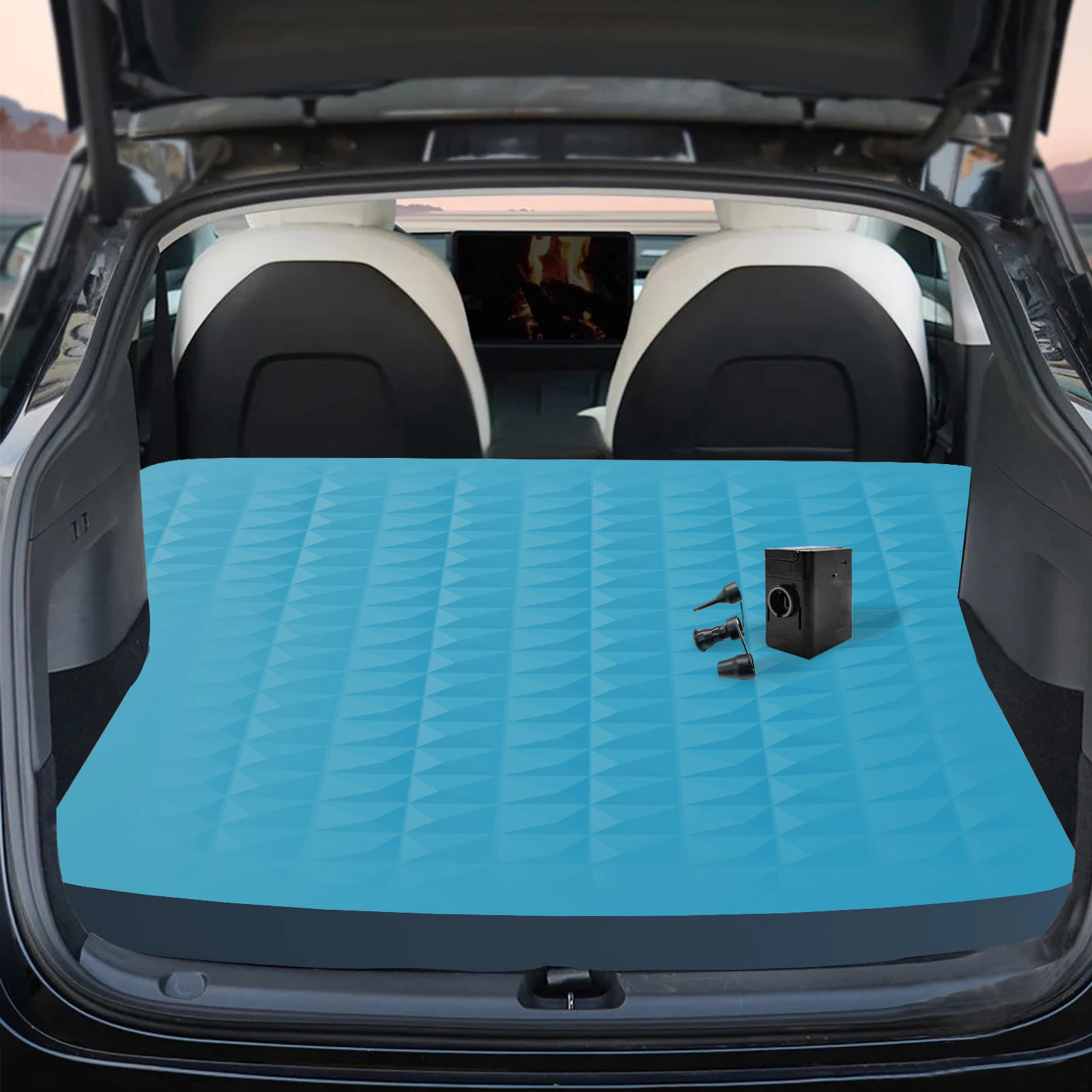 WTVIDAS 3D Self Inflating Tesla Model Y Camping Mattress Portable SUV Car Pad with Solid Foam & Air Pump Sleeping Pad 4 Seasons