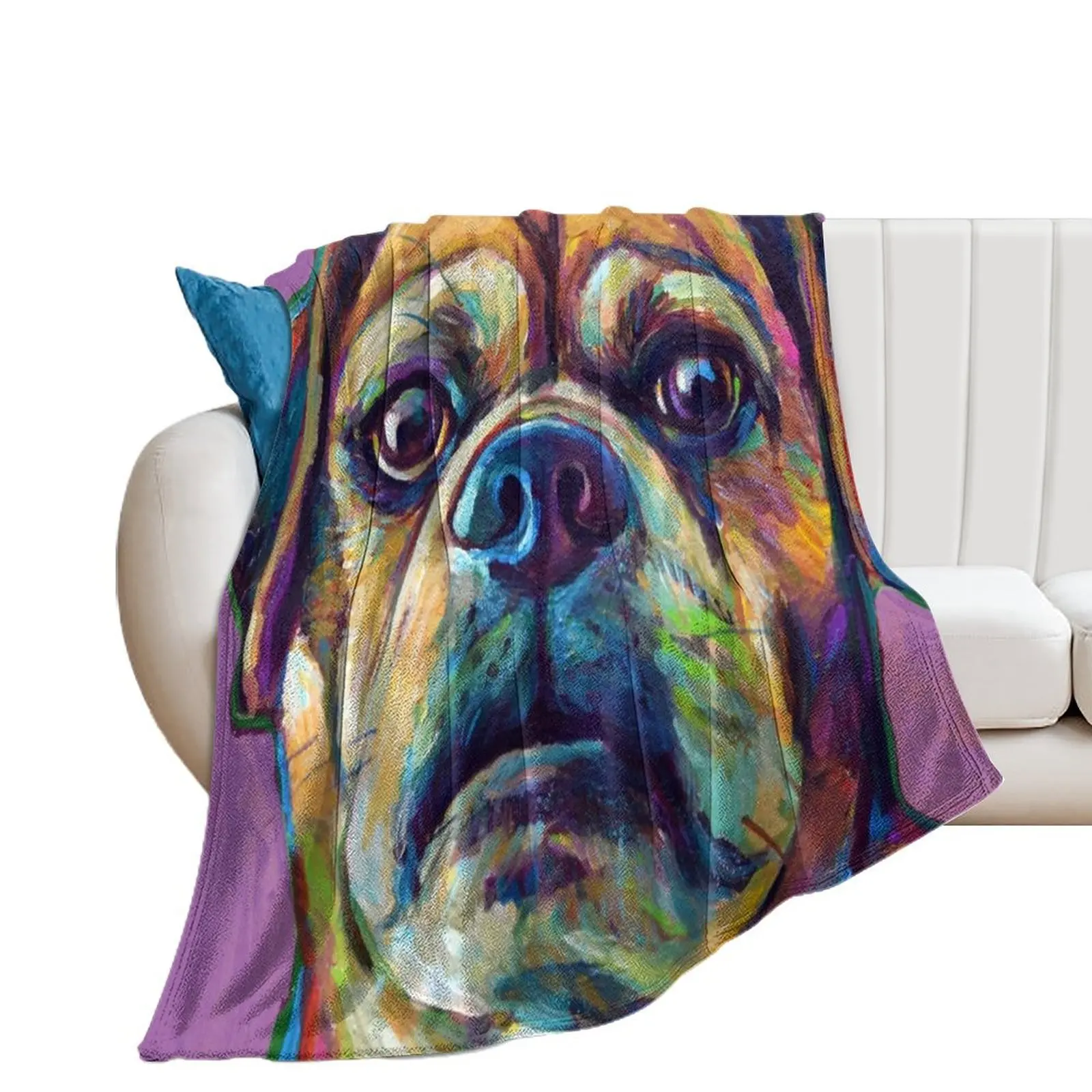 

Fun Puggle Pup on Lavender Throw Blanket Multi-Purpose Luxury St Bed linens Blankets