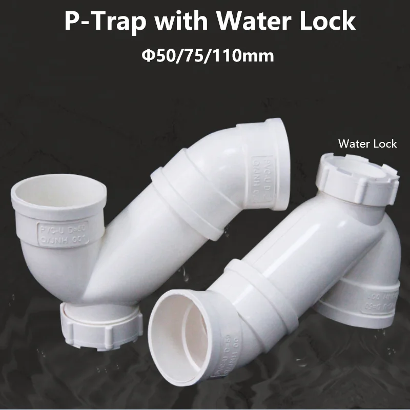 Φ50/75/110mm P Shaped Water Storage Bend P Trap with Water Lock PVC Pipe Connection Fittings for Toilet/Kitchen Drain
