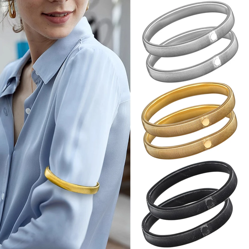 

2pcs/pair Anti-Slip Elastic Shirt Sleeve Holders Metal Armbands Band Stretch Garters for Women Men