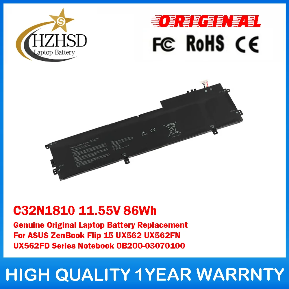 

C32N1810 11.55V 86Wh Genuine Original Laptop Battery Replacement For ASUS ZenBook Flip 15 UX562 UX562FN UX562FD Series Notebook
