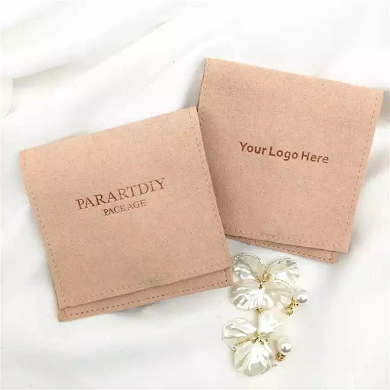 

SheepSew 10*10cm Custom Logo Luxury Microfiber Suede Packaging Gift Bag Pouch for Jewelry with Flap, Birthday Wedding Engagement