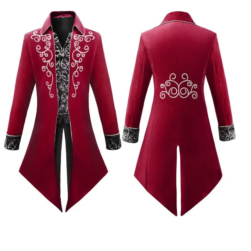 Gothic Embroidered Victorian Jacket Renaissance Costume for Men Xmas Steampunk Vintage Tailcoat Medieval Frock Coat Retro