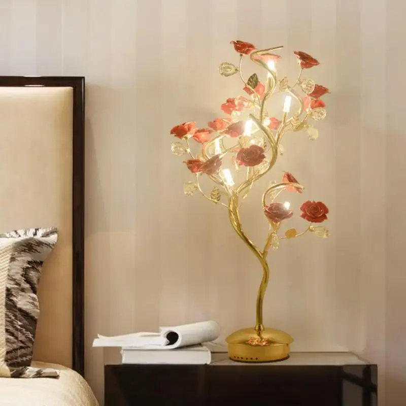 Multicolor Ceramic Restaurant LED Table Lamp crystal desk light for Office Living Room Bedroom Hotel Wedding flower table light