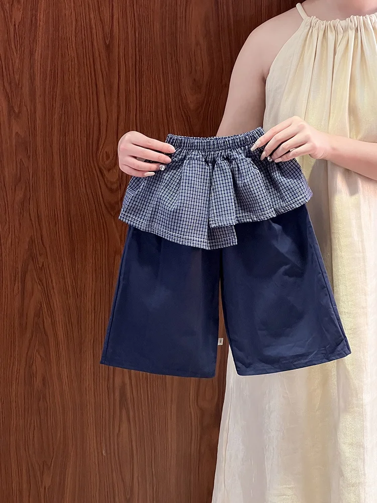 

Girls Plaid Wide Leg Pants Spring Autumn 2026 New Style Casual Ruffle Trousers Trendy Girls Casual Pants Fashionable
