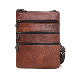 Genuine Cow Leather Men Business Messenger Bag Zipper Design Solid Crossbody Bags Mens Large Capacity Black Shoulder Bag for Man