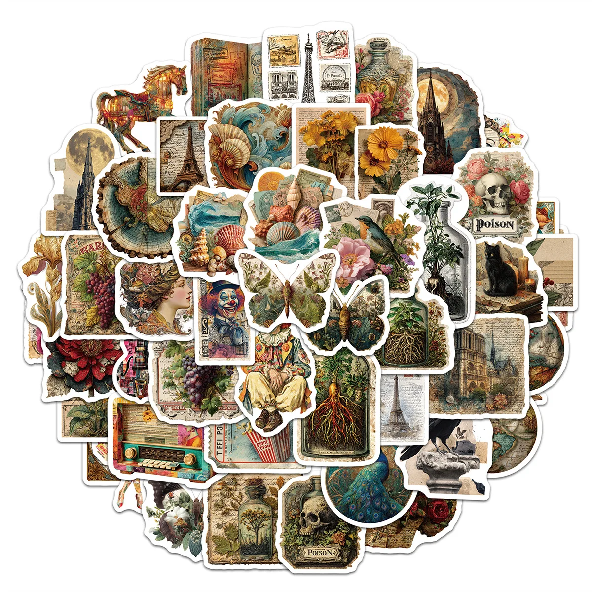 10/30/50PCS Vintage Dark Academia Stickers Aesthetic Gothic Floral Map DIY Decor For Water Bottle Phone Laptop Luggage Sticker