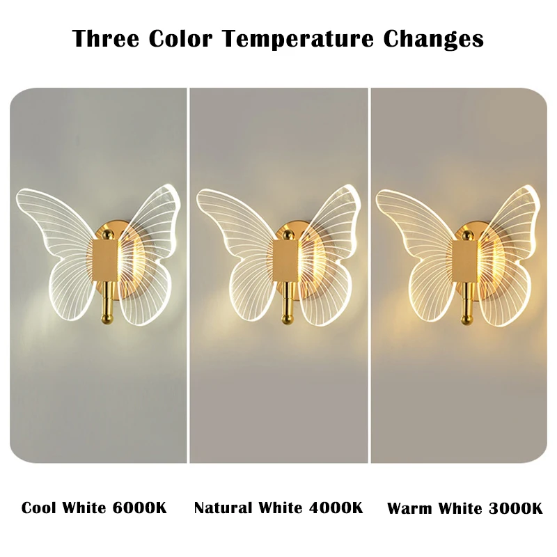 Lustre LED Wall Light Fixture Butterfly Sconces For Ceiling Kitchen Bedside Living Room Decor Nordic Acrylic Wall Lamp Ac220V