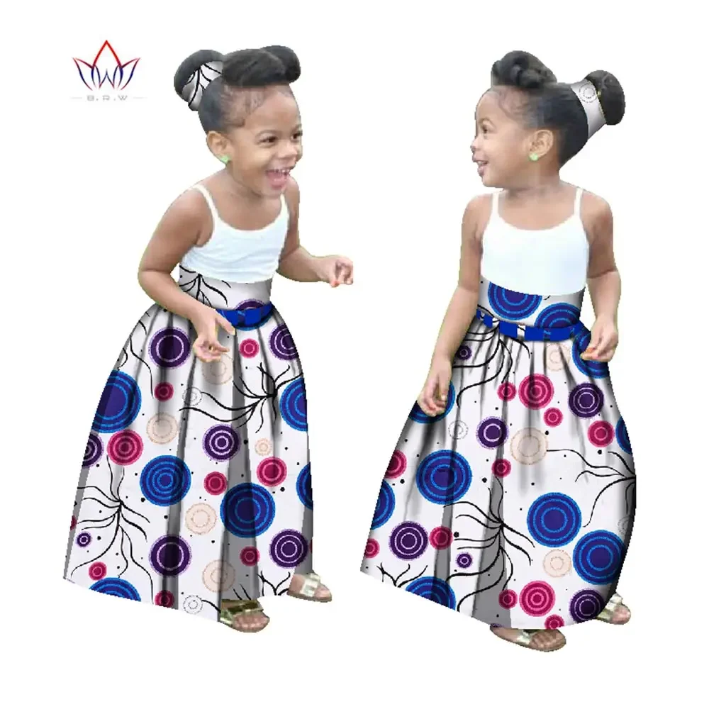 Summer Children African Clothes Customized Girl Fashion Long Skirt African Dashiki Print Clothing Girl Skirt Causal Party WYT34