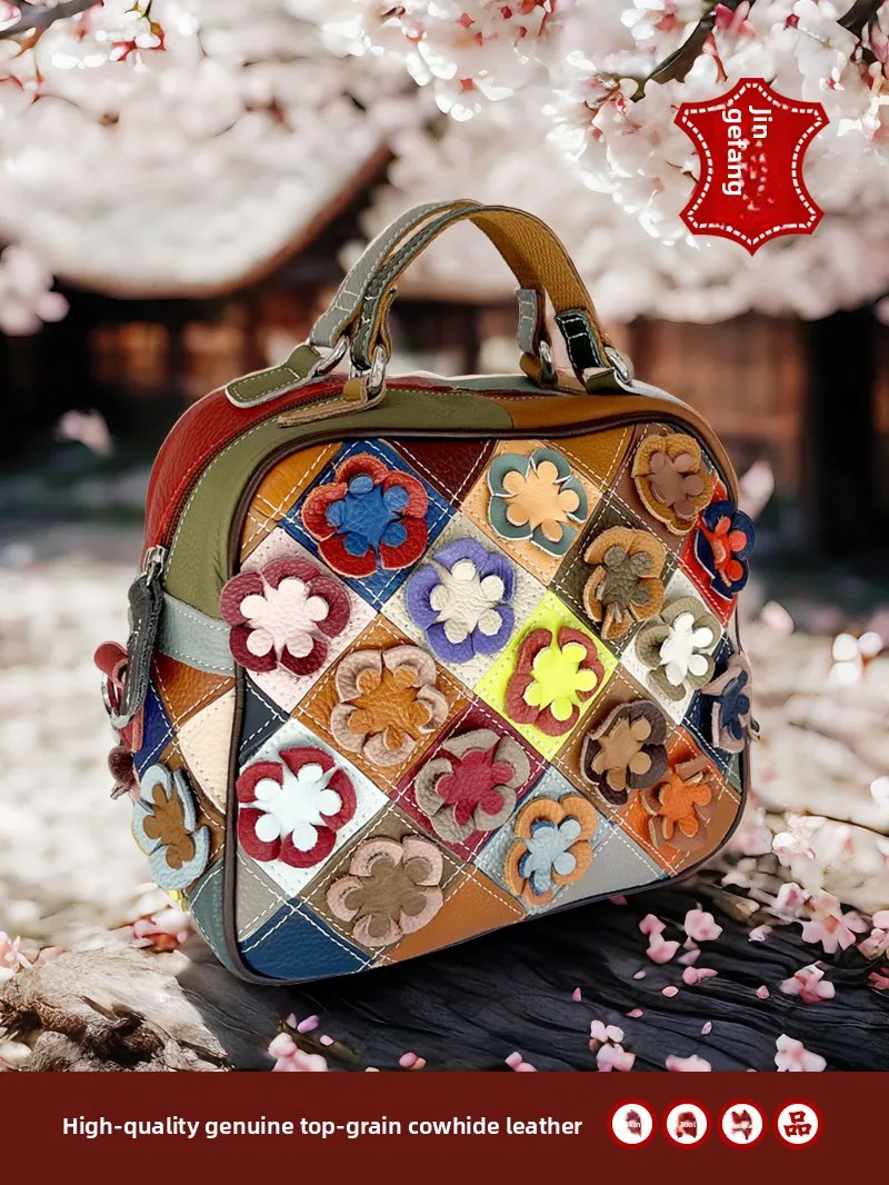 

Кожаная сумка ручной работы, женская сумка через плечо с цветочным узором, маленькая квадратная сумка с мягкой ручкой, повседневная, стильная