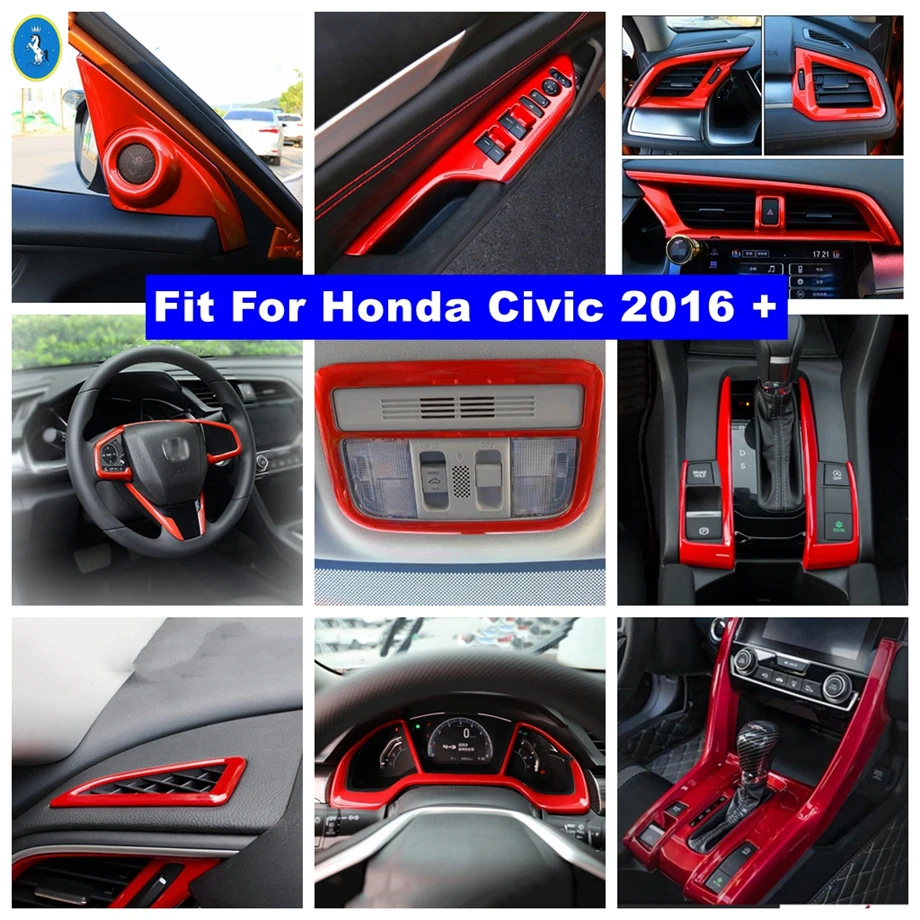 

Red ABS Auto Pillar A Speaker / Gear Shift / AC Air / Window Lift Panel Cover Trim For Honda Civic 10th 2016 - 2020 Accessories