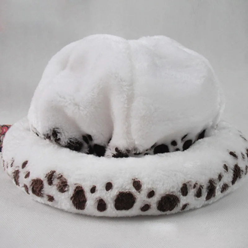 Anime Trafalgar Law Hat Cosplay Costumes Unisex White Spot Plush Cap Accessories Eternal Memory Gift Prop