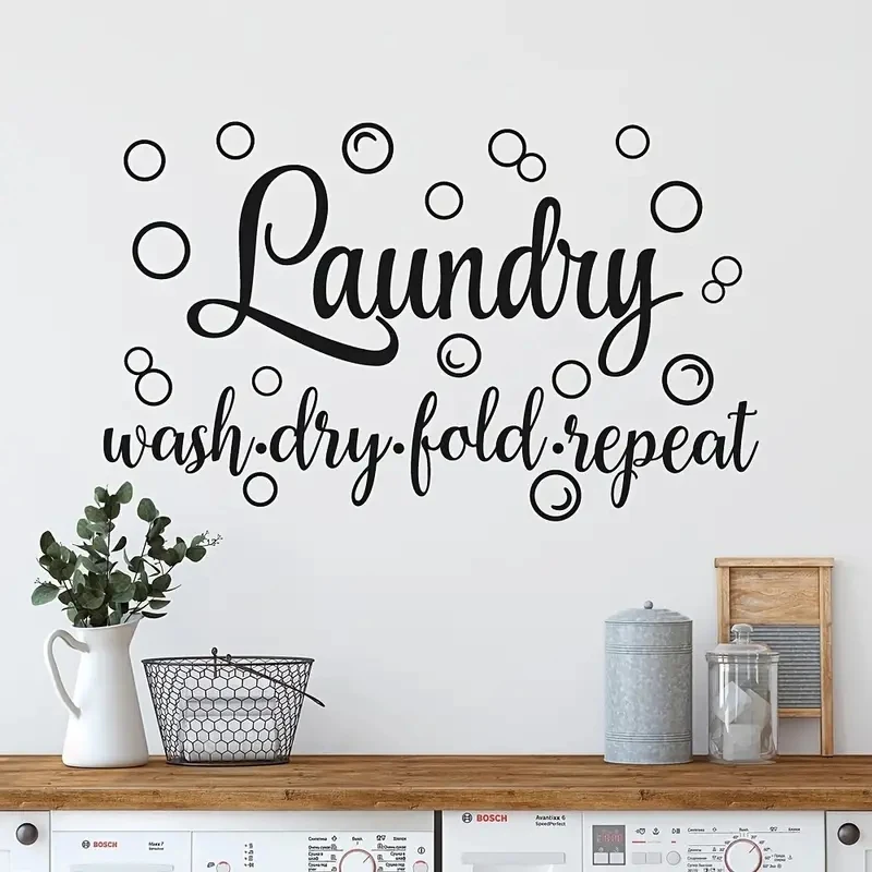 1pc  Laundry Room Wall Decal - 'Wash, Dry, Fold, Repeat' - Cute Vinyl Quote Sticker Art Decor