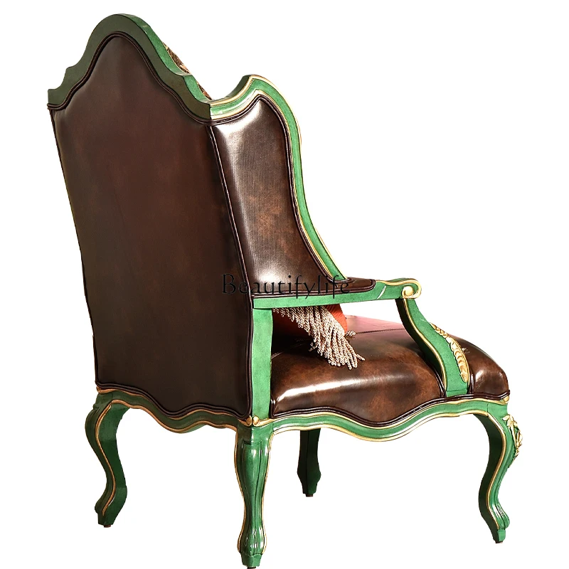 Cadeira de sofá único americano, entrada de madeira maciça, sala de estar, varanda, cadeira tigre