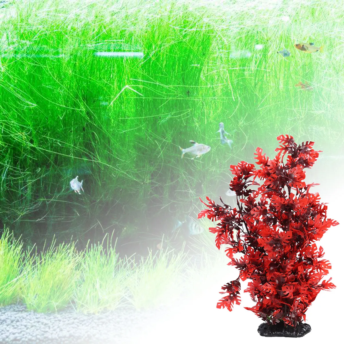 

40Cm Artificial Red Leaf Aquatic Plants Fish Tank Decoration Lifelike Aquarium Ornament Base Stand Non-Toxic Fresh Salt Water