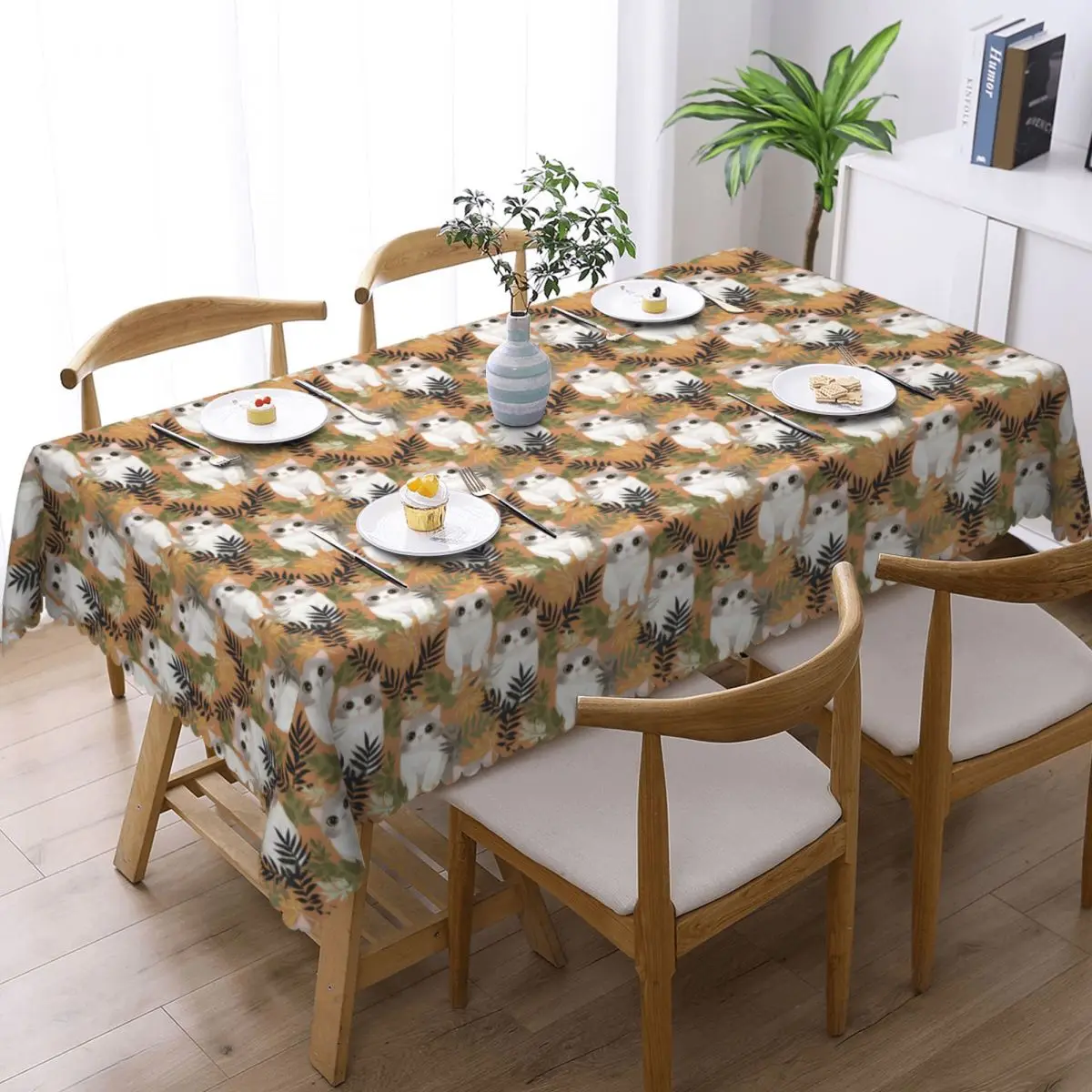 Gray Ginger And Siamese Kittens Cats Custom Rectangular Tablecloth Oilproof Table Cover for Dining Events Table Cloth