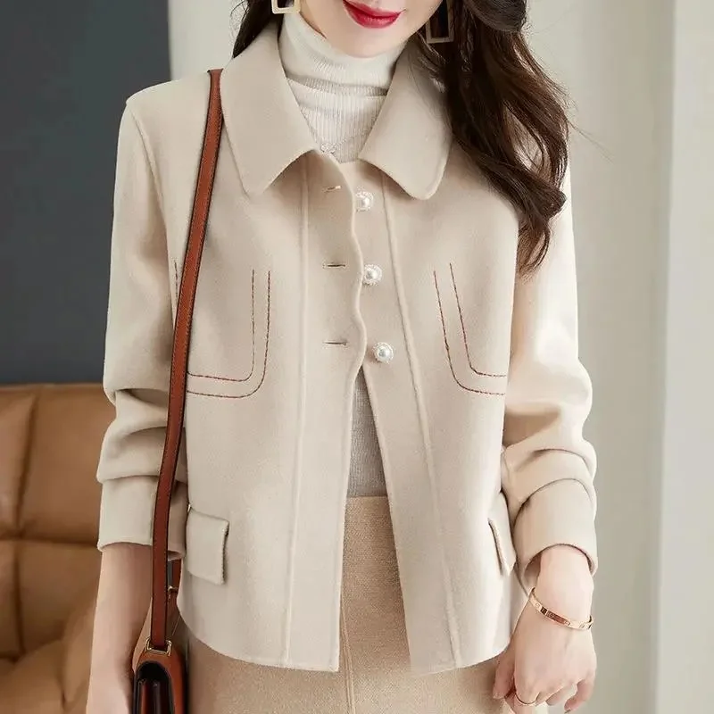 New High End Woolen Coat Women Spring Autumn Jacket Slim Short Woolen Blend Coat Femme Korean Version Outerwear Tops