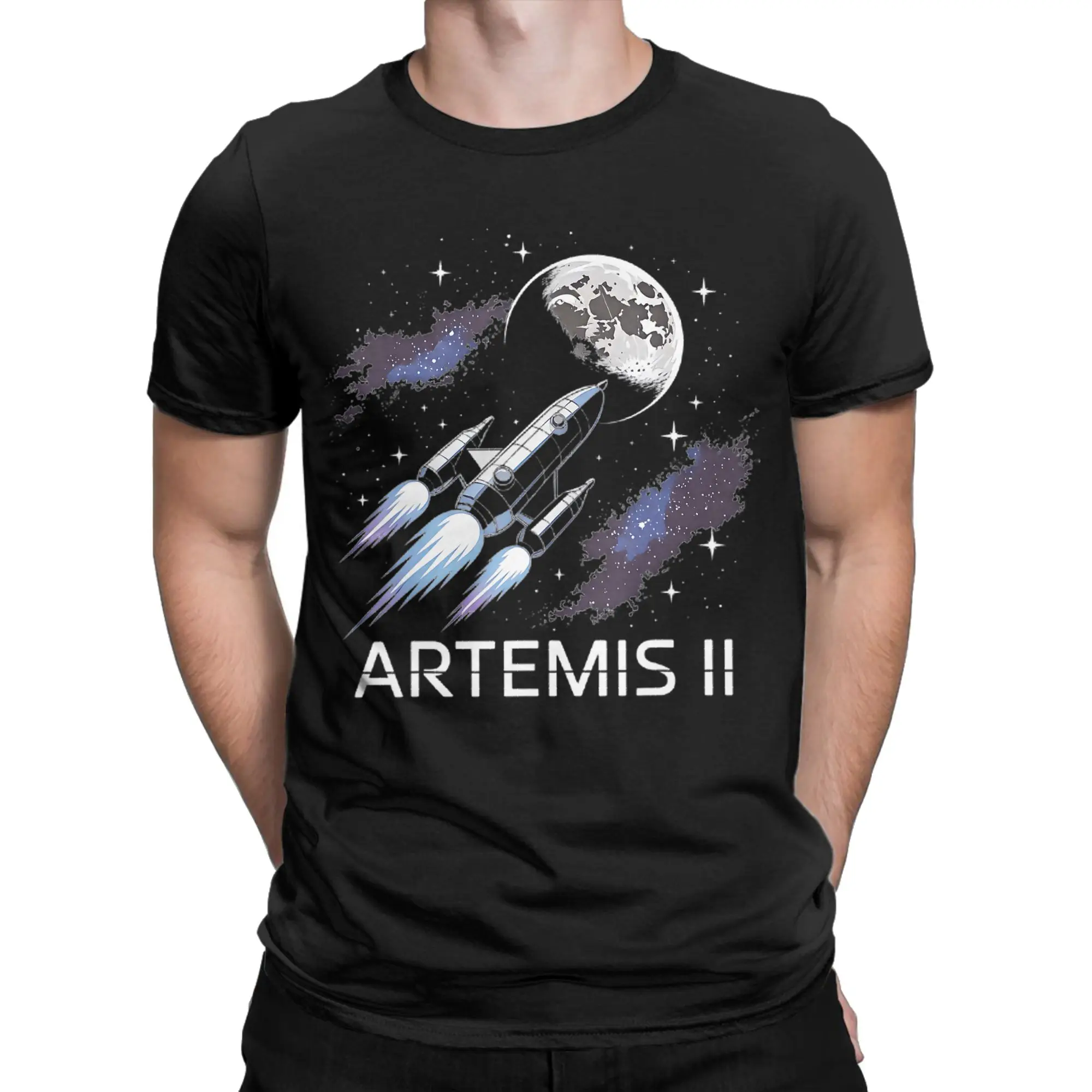 Artemis II Launch To The Moon Cotton T-Shirt For Men Summer  Y2K Retro T-Shirts O Neck Leisure Tees Dropshipping Clothing