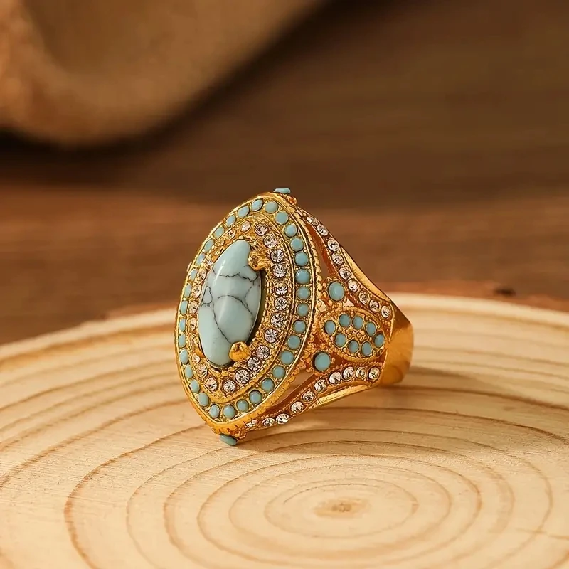 European and n fashion palace inlay ring, cross-border wish burst ring bohemian retro ring