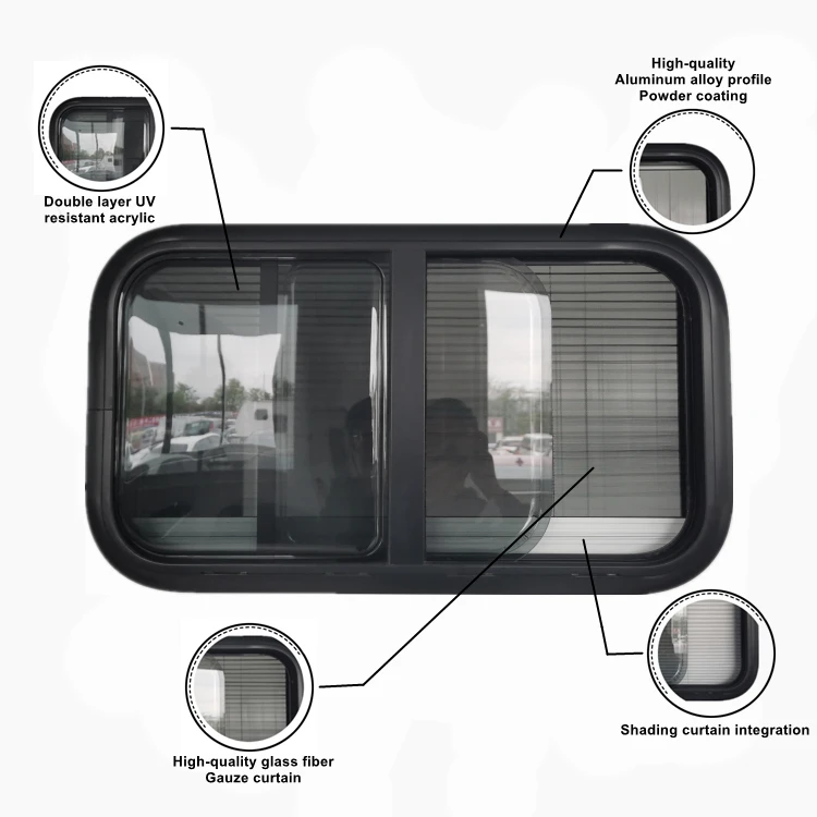 800*450 double acrylic Sliding window with shade and screen for RV caravan