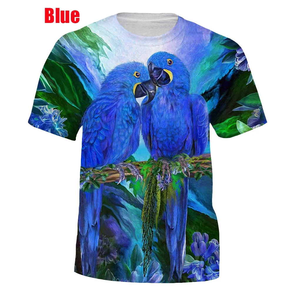 2022 Summer Men Casual 3D Printed Parrot T-shirt Flower Tees Hip Hop Tee Brid 3D Print Cool Tops