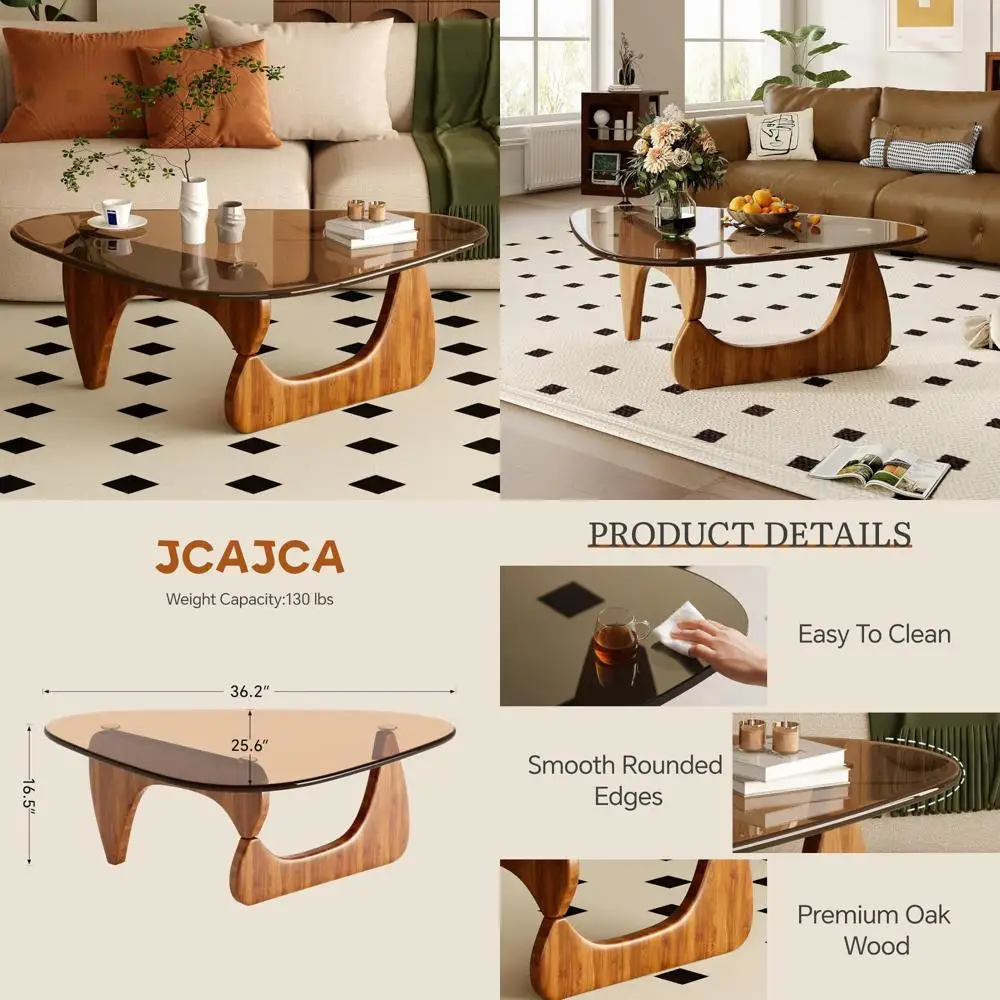 

Современный журнальный столик для гостиной середины века со стеклянной столешницей и дубовым деревом коричневого/орехового цвета