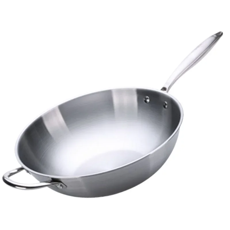 Stainless Steel Frying Pan 3 Ply Professional Grade Steel Skillet Kitchen Fry Pan Cooking Wok Dishwasher Safe 32cm Silver