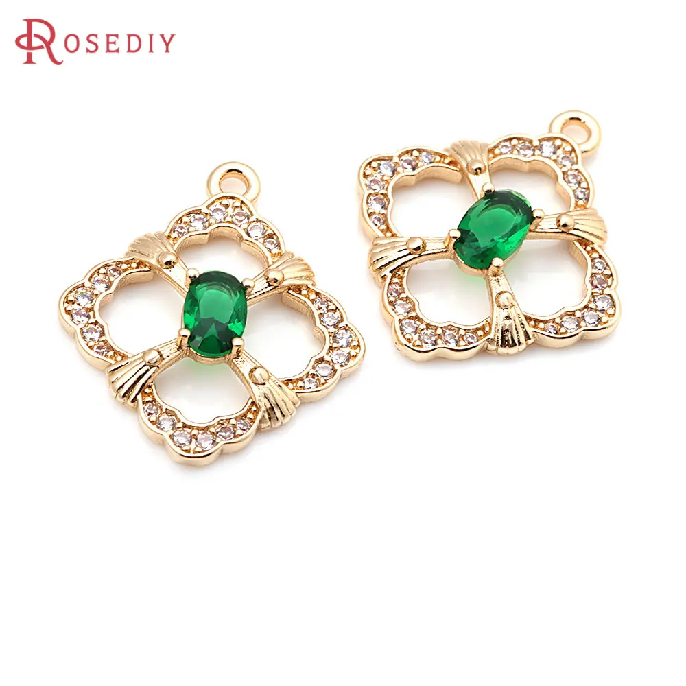 

6PCS 18K Gold Color Brass and Zircon Square Charms Pendants High Quality Diy Jewelry Making Supplies Necklace Earrings for Women
