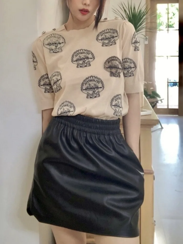 Elastic High Waist Women Genuine Leather Skirt High Street Casual Solid Color Mini Skirts Female Black Real Sheepskin Bud Skirts