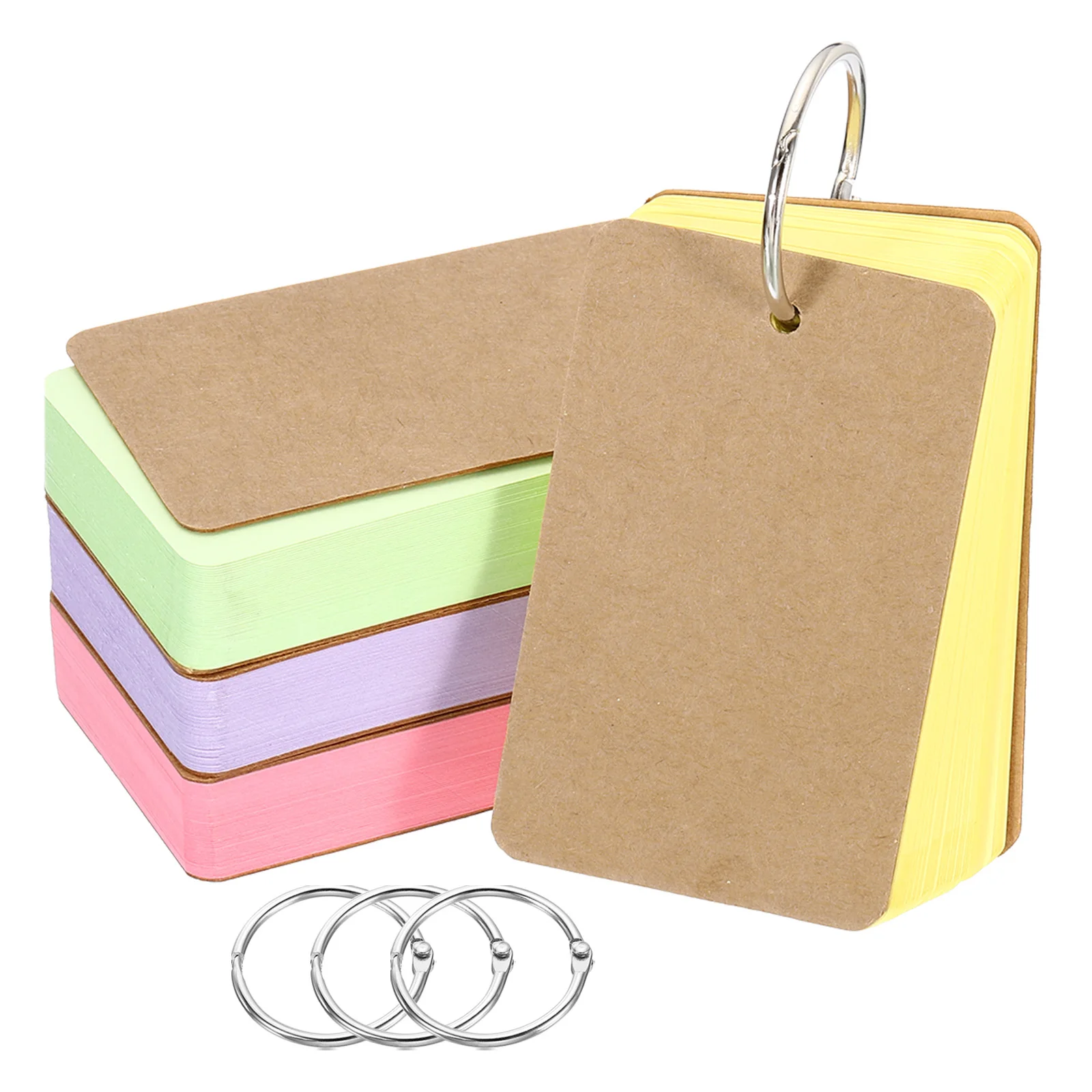 4Pcs/200Sheets Paper Memo Pads Blank Flashcards with Binder Rings Index Cards Mini Notebooks Study Cards Book Kawaii Stationery