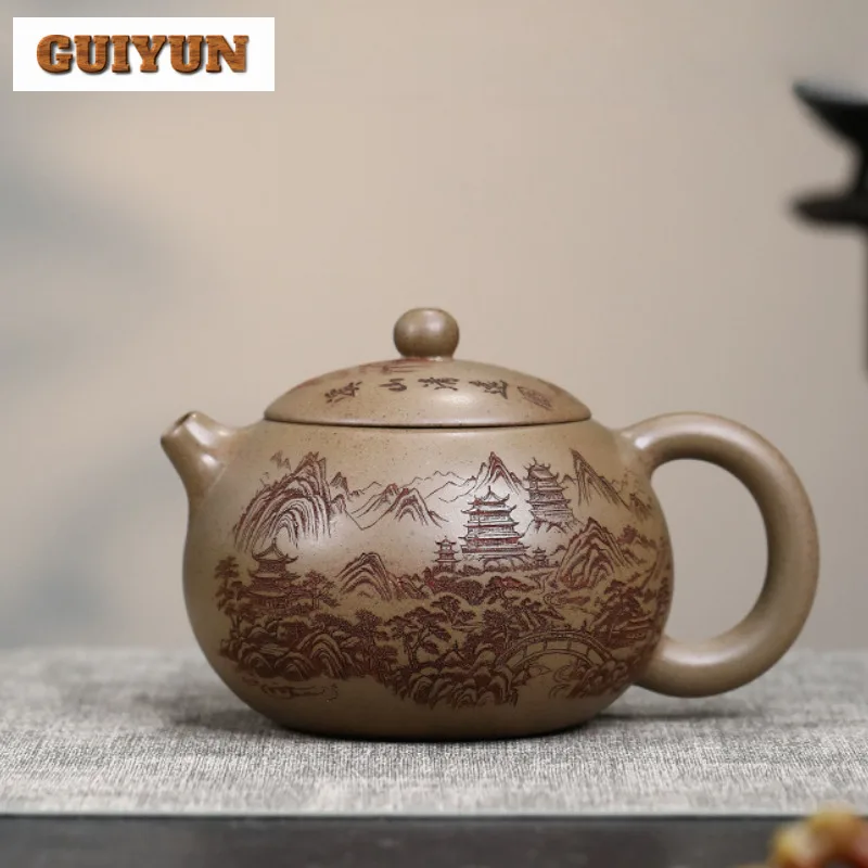 425 مللي بوتيك ييشينغ الأرجواني الطين أباريق الشاي اليدوية شيشي وعاء الخام الخام الخام قسم الطين غلاية الصينية Zisha طقم شاي أدوات المائدة الحرفية