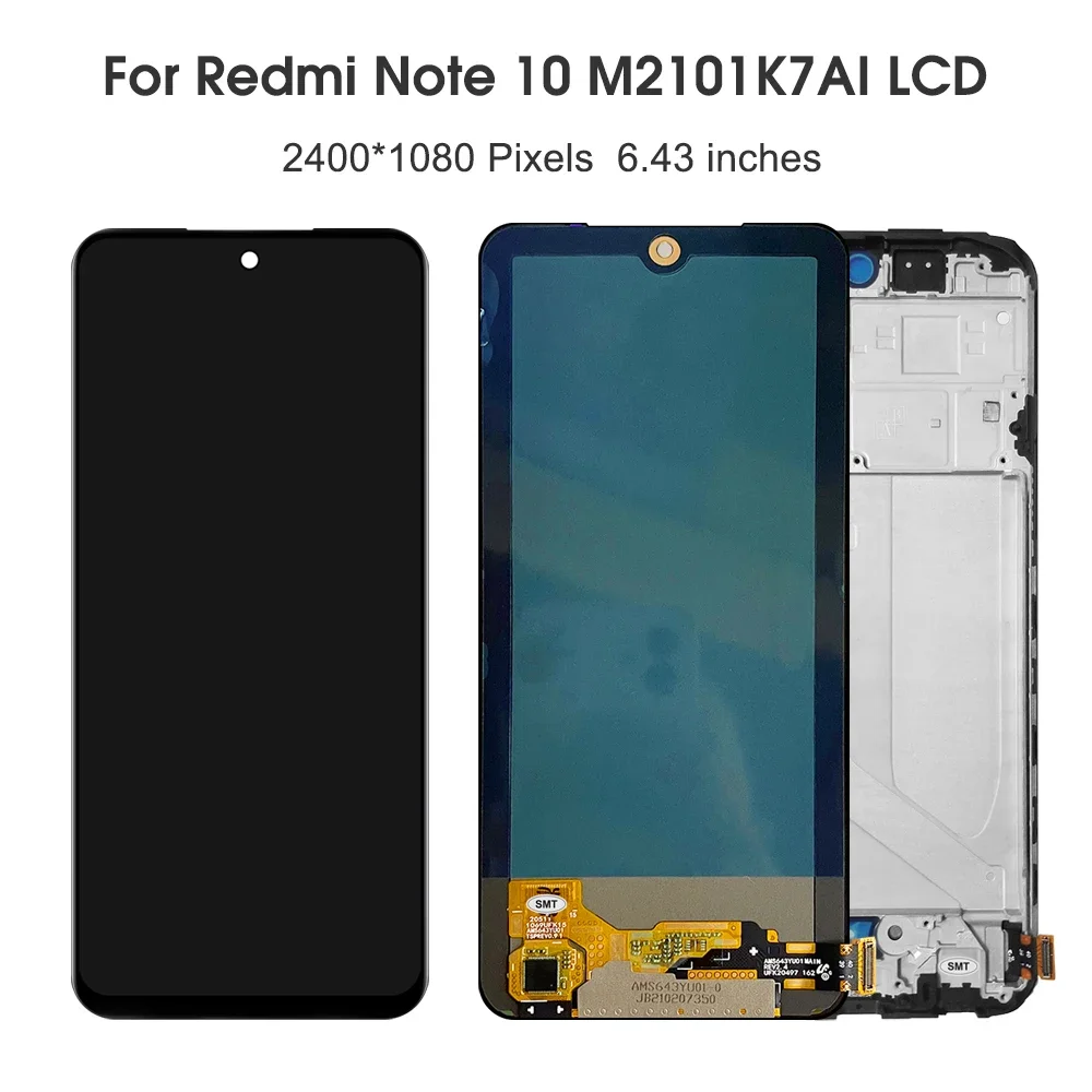 For Xiaomi 6.43''AMOLED Redmi Note 10 4G For Redmi Note 10S M2101K7AI LCD Display Touch Screen Digitizer Assembly Replacement