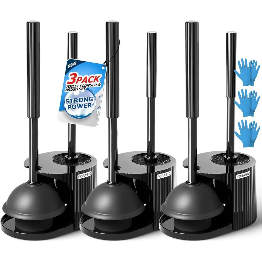 

3Pack 2 in 1 Toilet Brush and Plunger Set, Extended Handle Plunger,Toilet Bowl Brush Plunger Set,Bathroom Cleaning Tools,Toilet